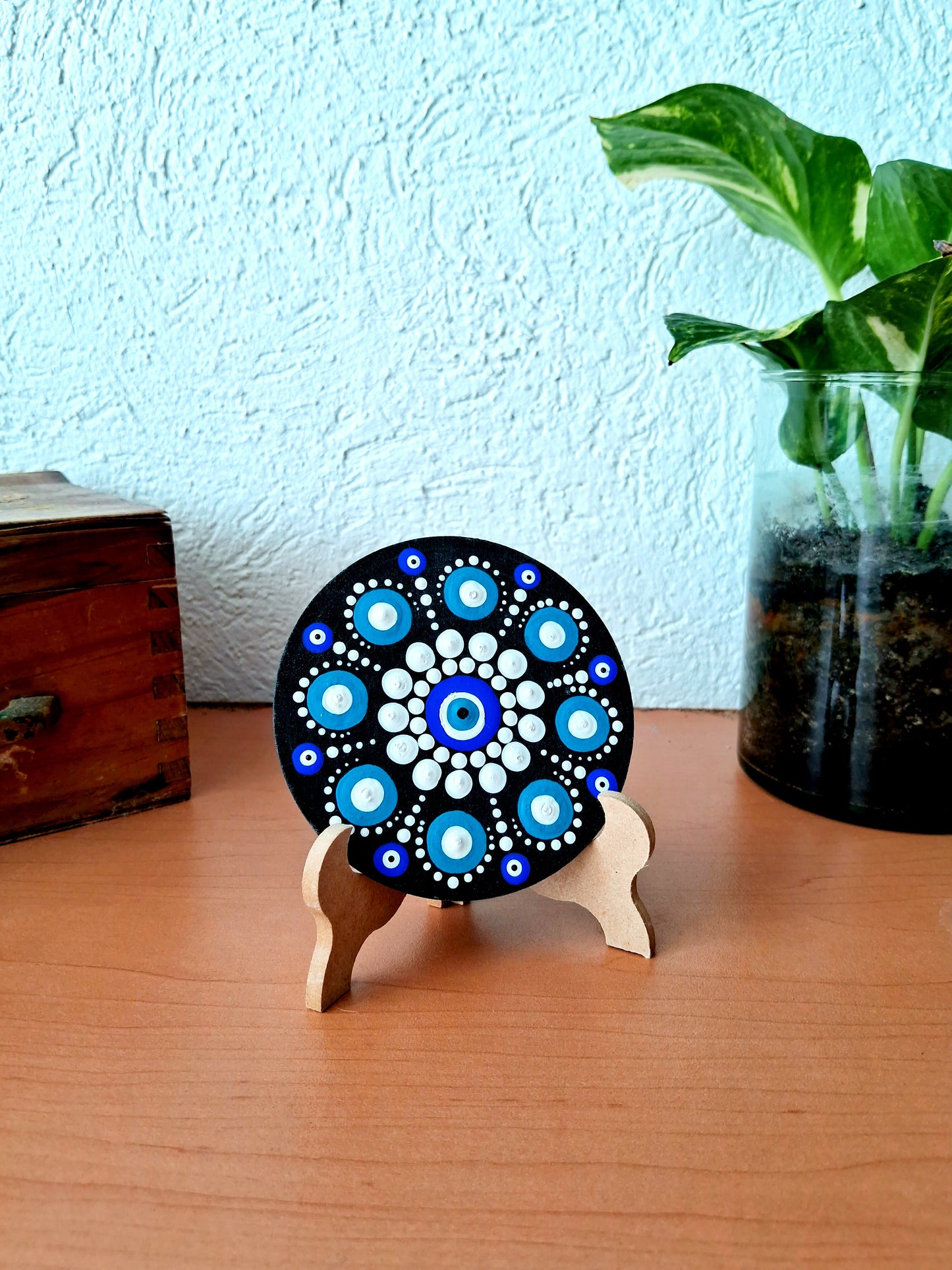 Hand-painted small round Mandala on Wood