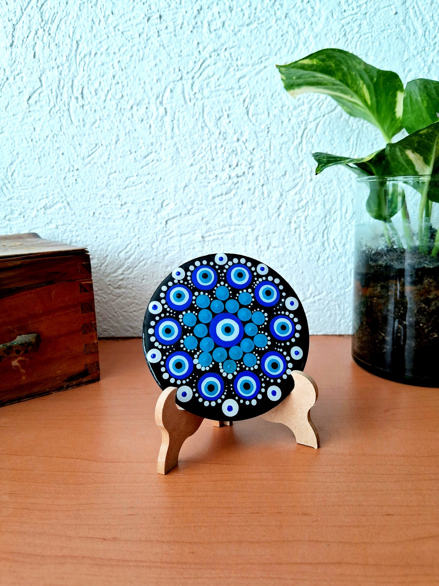 Hand-painted small round Mandala on Wood