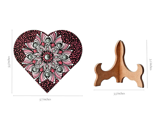 Hand-painted small heart Mandala on Wood