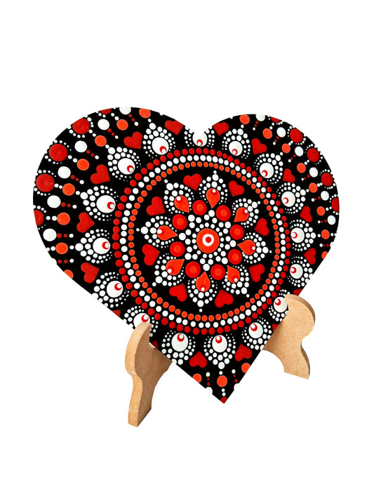 Hand-painted small heart Mandala on Wood