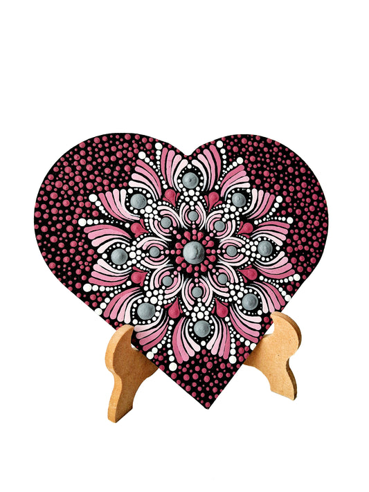 Hand-painted small heart Mandala on Wood