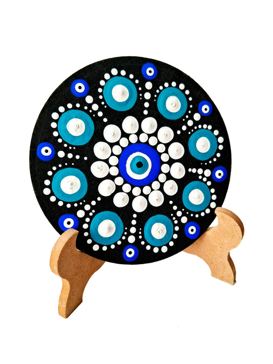 Hand-painted small round Mandala on Wood